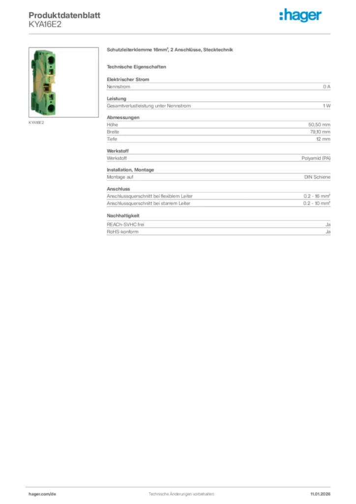 Bild Hager Produktdatenblatt KYA16E2 | Hager Deutschland