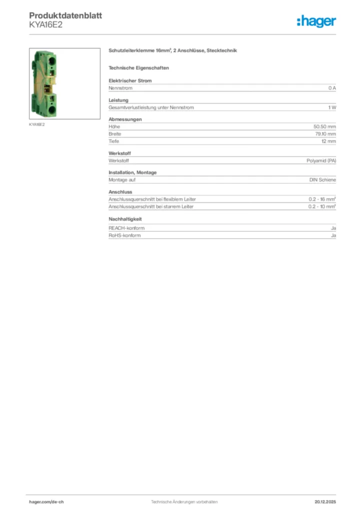 Bild Hager Produktdatenblatt KYA16E2 | Hager Schweiz