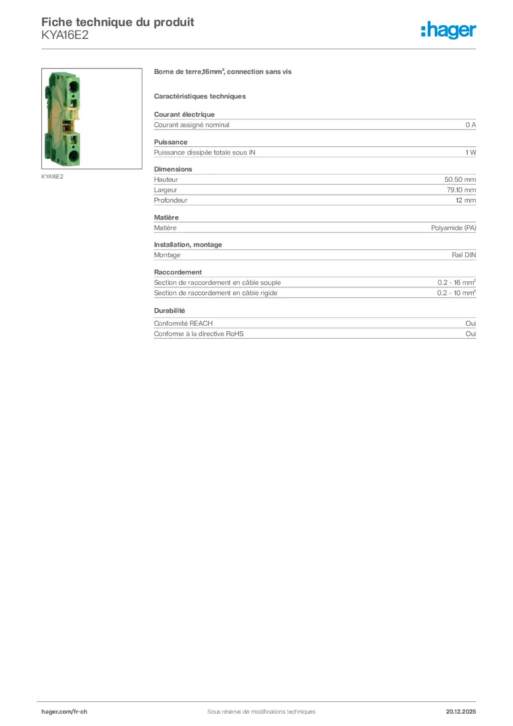 Image Hager Fiche technique du produit KYA16E2 | Hager Suisse