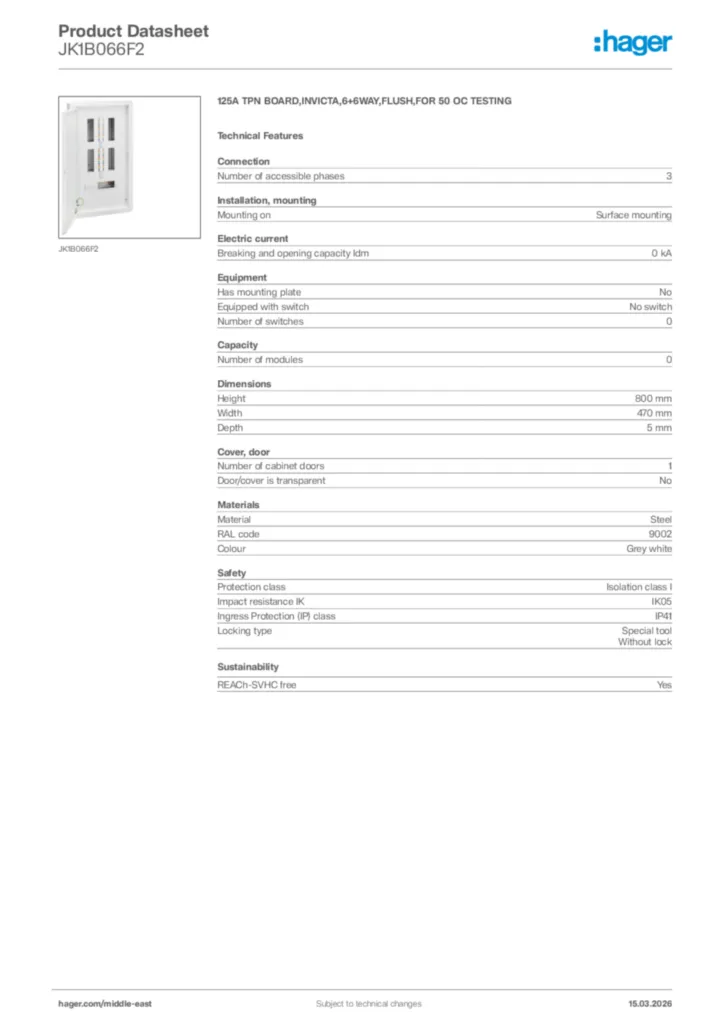 Image Hager Product data sheet JK1B066F2  | Hager