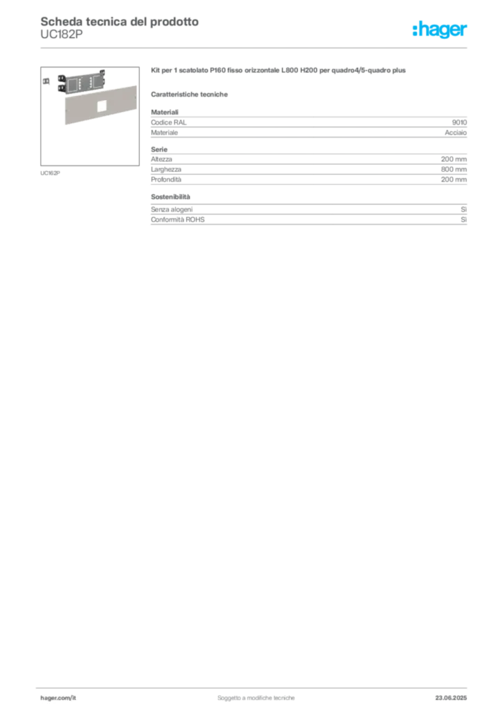 Immagine Hager Scheda tecnica del prodotto UC182P | Hager Italia