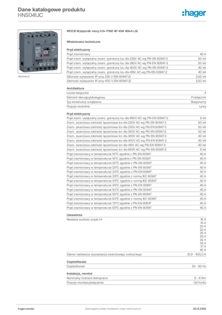 Zdjęcie Hager Karta katalogowa HNS041JC | Hager Polska