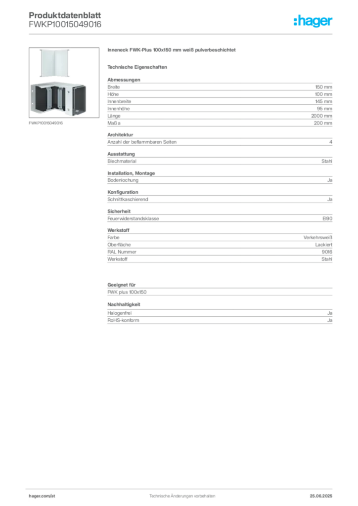 Bild Hager Produktdatenblatt FWKP10015049016 | Hager Deutschland