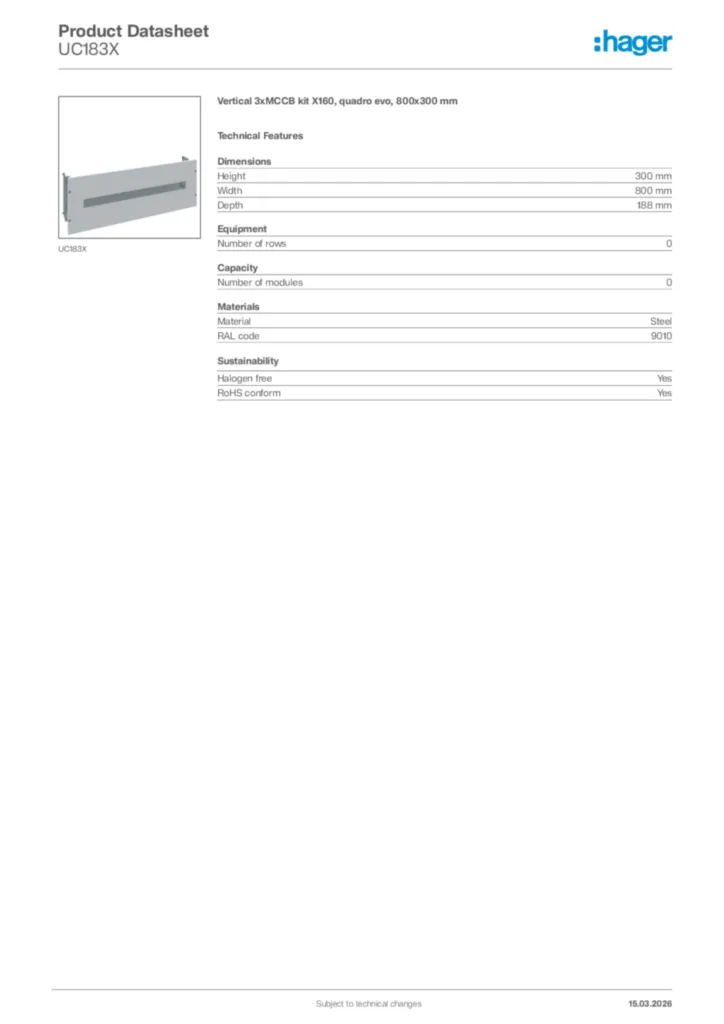 Image Hager Product data sheet UC183X  | Hager Africa