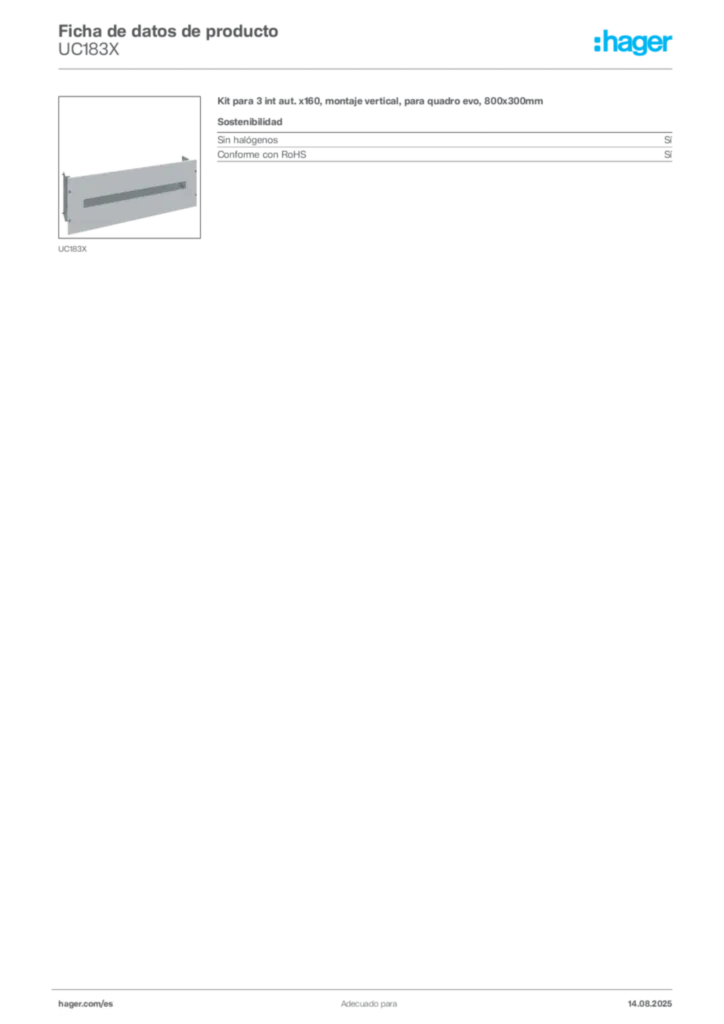 Imagen Hager Ficha de datos de producto UC183X | Hager España