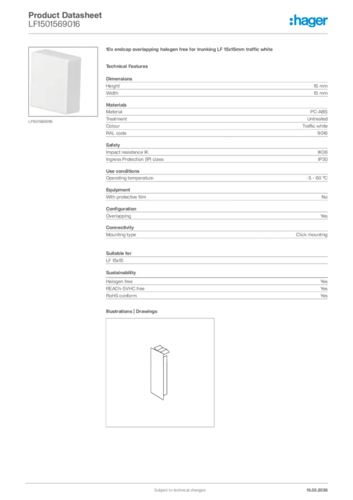 Image Hager Product data sheet LF1501569016  | Hager Africa