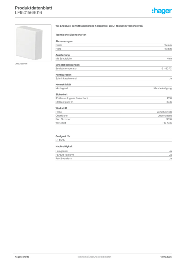 Bild Hager Produktdatenblatt LF1501569016 | Hager Deutschland
