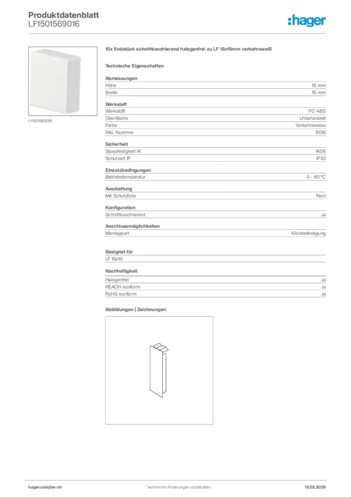 Bild Hager Produktdatenblatt LF1501569016 | Hager Schweiz