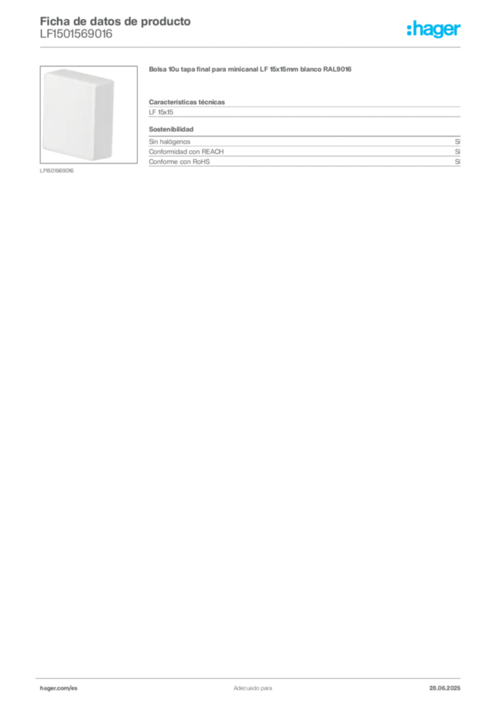 Imagen Hager Ficha de datos de producto LF1501569016 | Hager España