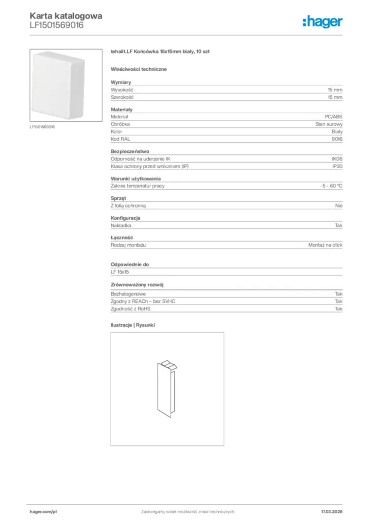 Zdjęcie Hager Karta katalogowa LF1501569016 | Hager Polska