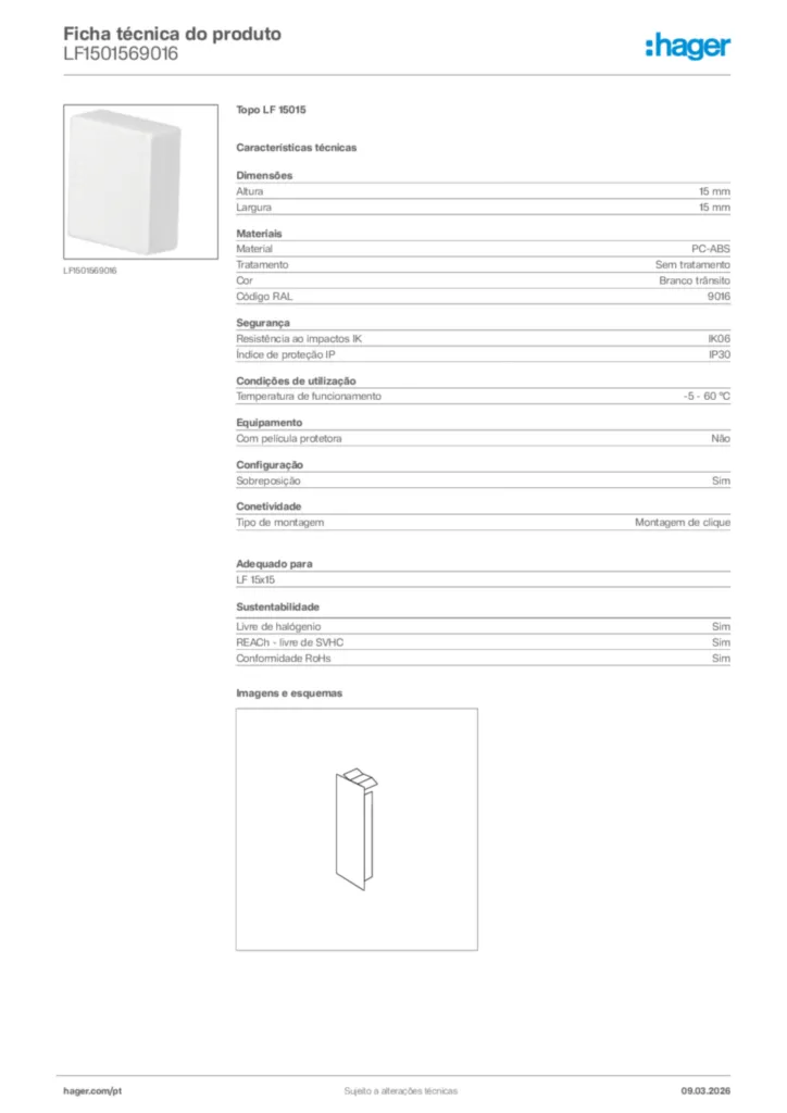 Imagem Hager Ficha técnica do produto LF1501569016 | Hager Portugal