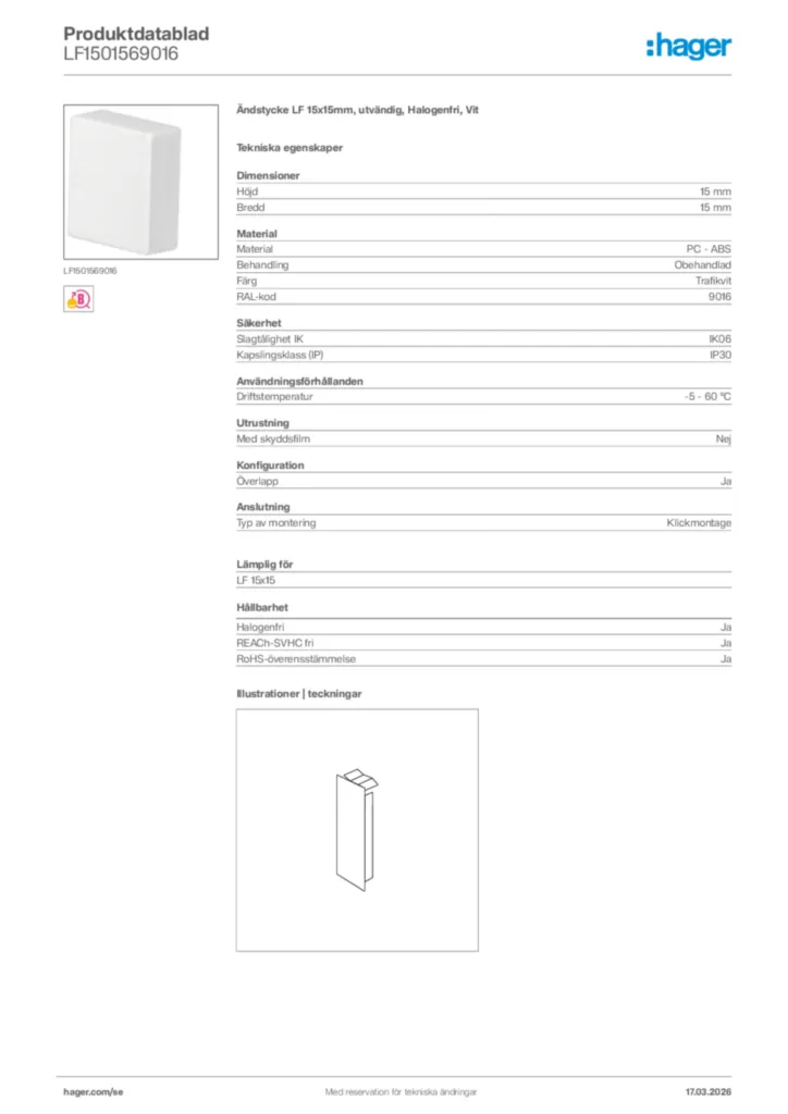 Bild Hager Produktdatablad LF1501569016 | Hager Sverige