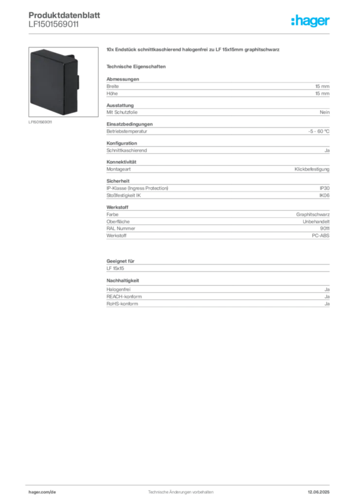 Hager Produktdatenblatt LF1501569011