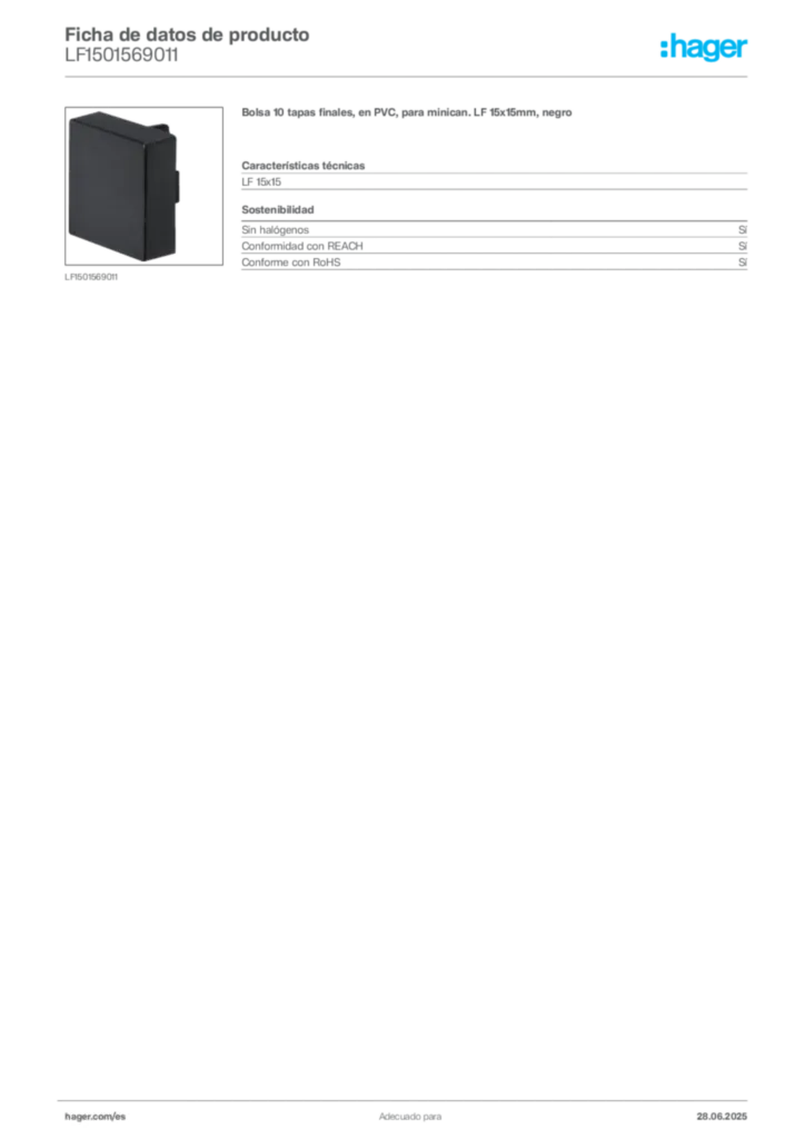 Imagen Hager Ficha de datos de producto LF1501569011 | Hager España
