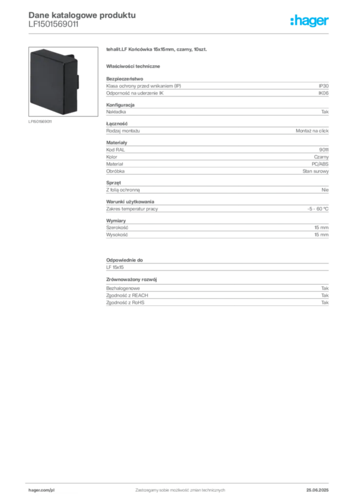 Zdjęcie Hager Karta katalogowa LF1501569011 | Hager Polska
