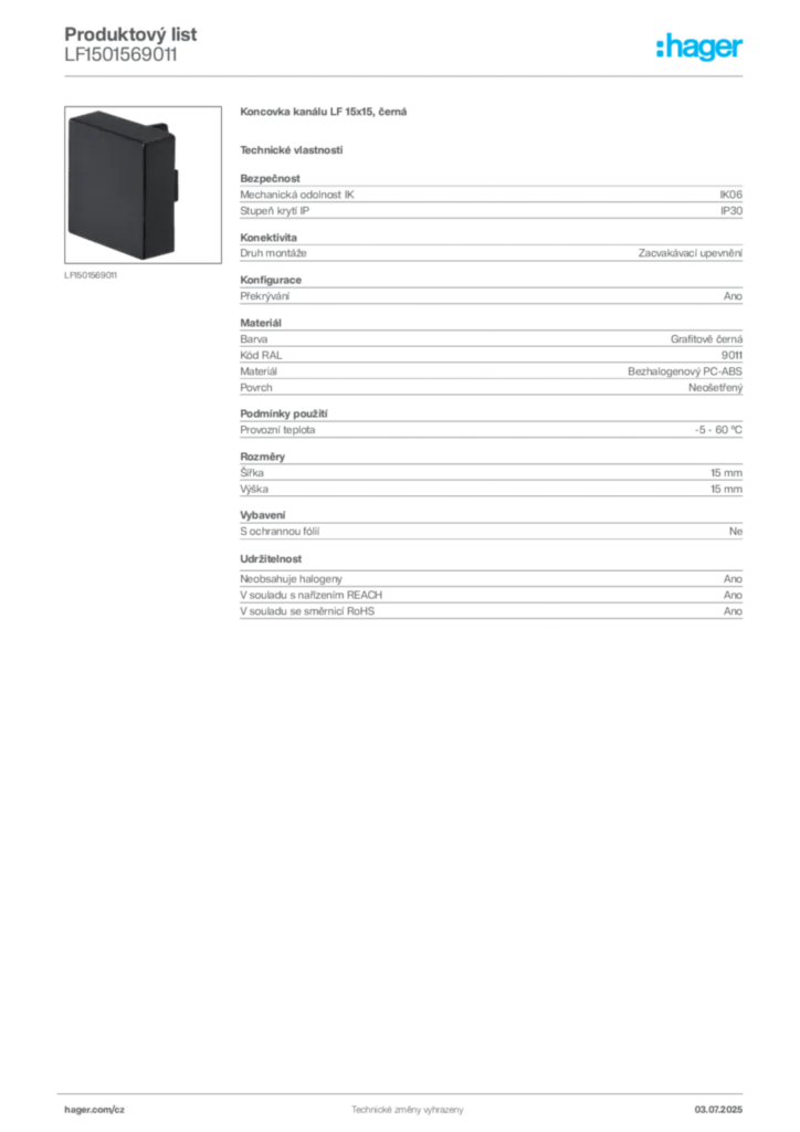Obrázek Hager Produktový list LF1501569011 | Hager