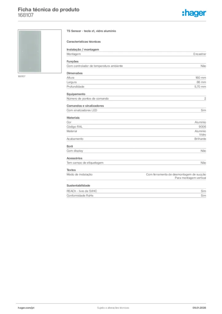 Imagem Hager Ficha técnica do produto 168107 | Hager Portugal