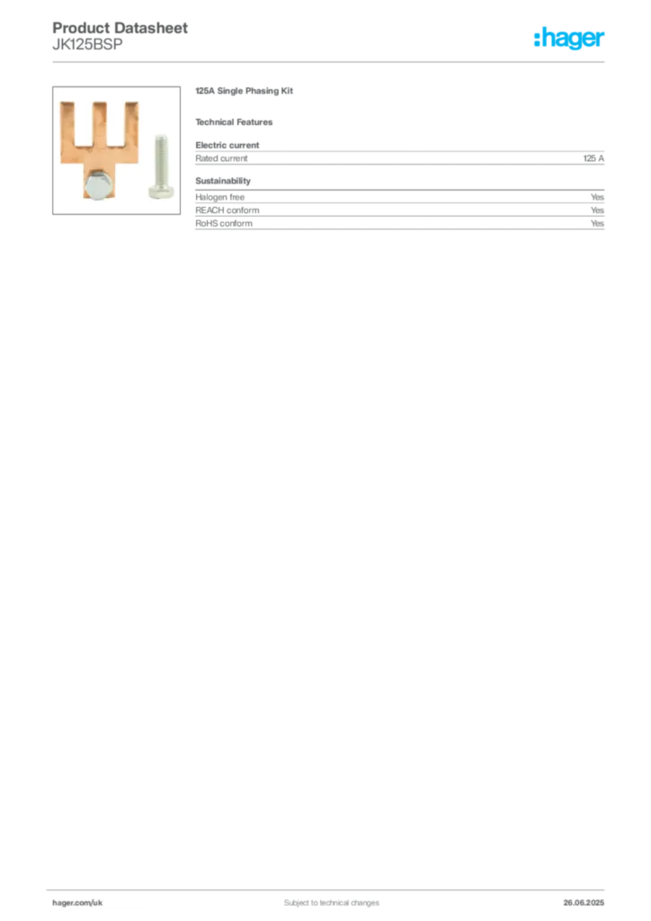 Image Hager Product data sheet JK125BSP  | Hager