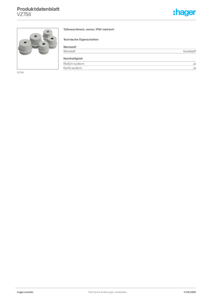 Hager Produktdatenblatt VZ758