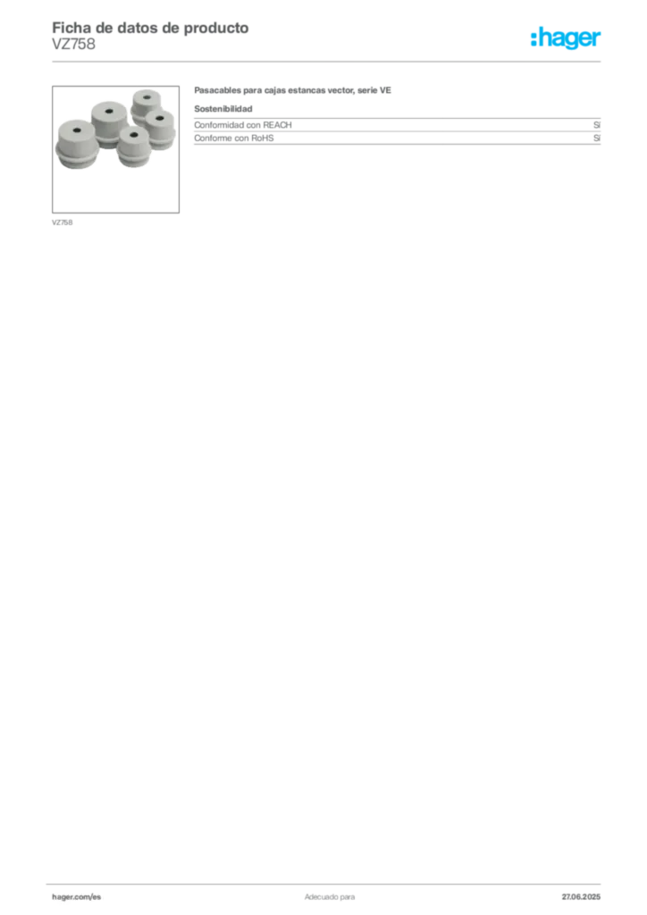 Imagen Hager Ficha de datos de producto VZ758 | Hager España