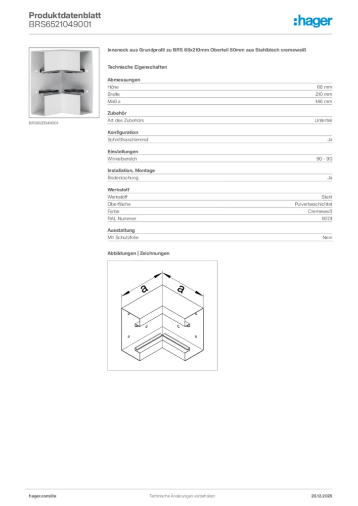 Bild Hager Produktdatenblatt BRS6521049001 | Hager Deutschland