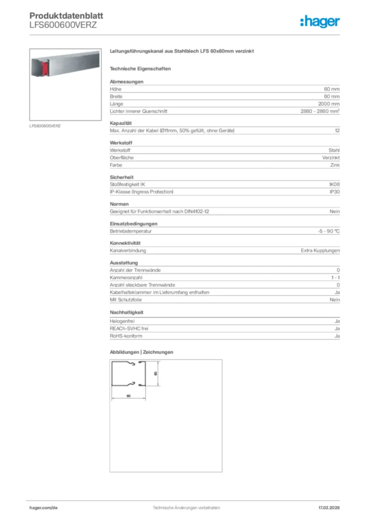 Bild Hager Produktdatenblatt LFS600600VERZ | Hager Deutschland