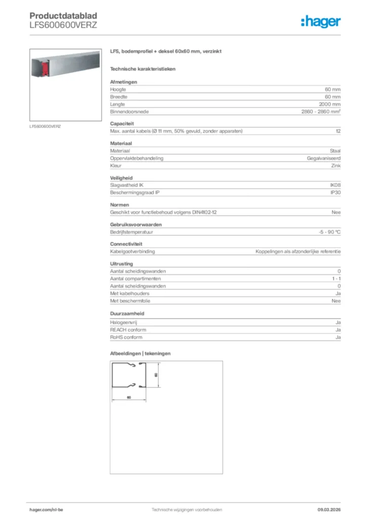 Afbeelding Hager Productdatablad LFS600600VERZ | Hager Belgium