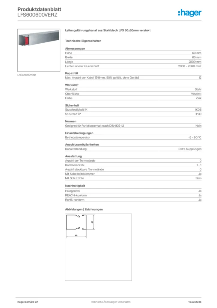Bild Hager Produktdatenblatt LFS600600VERZ | Hager Schweiz