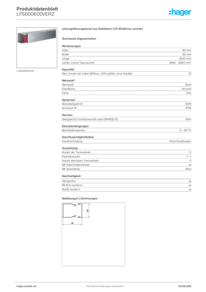 Bild Hager Produktdatenblatt LFS600600VERZ | Hager Schweiz