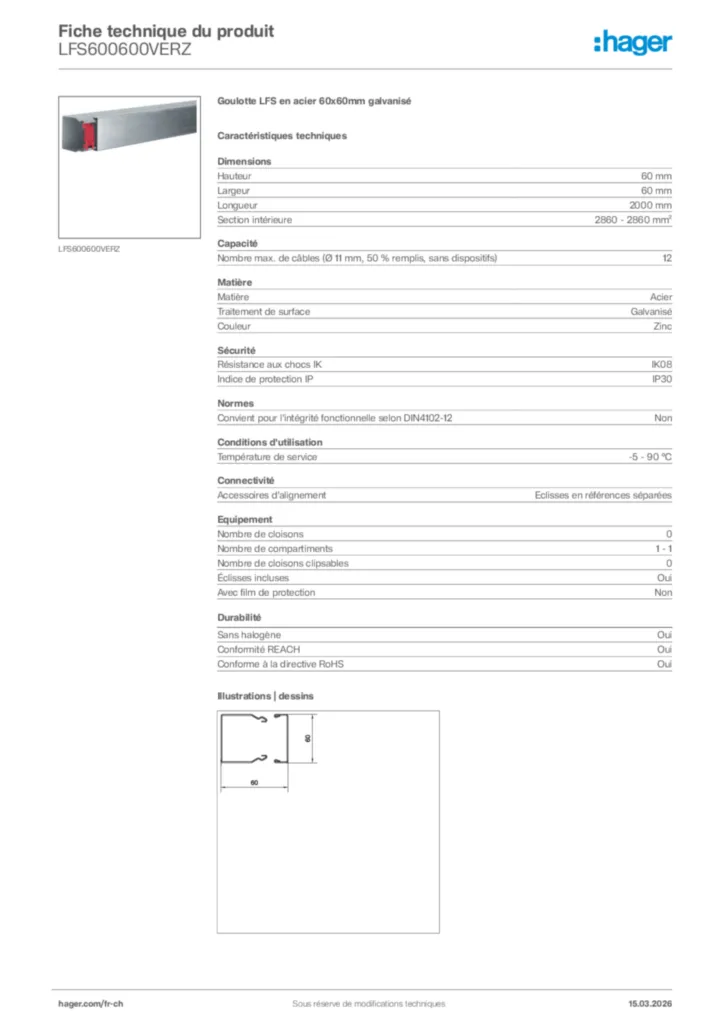 Image Hager Fiche technique du produit LFS600600VERZ | Hager Suisse