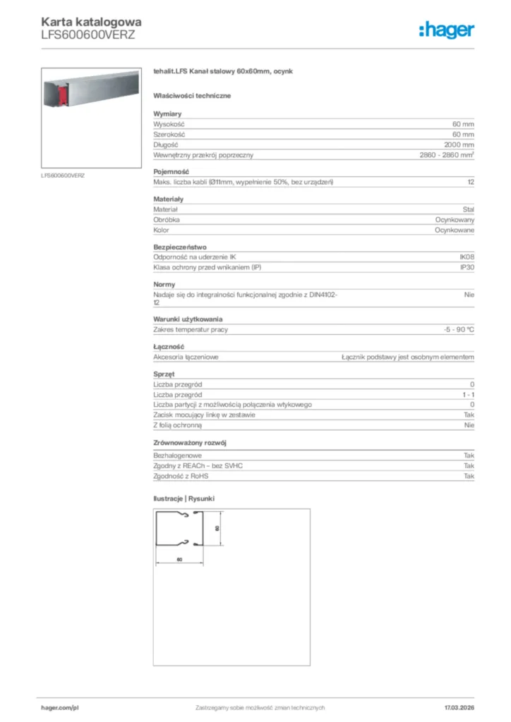 Zdjęcie Hager Karta katalogowa LFS600600VERZ | Hager Polska