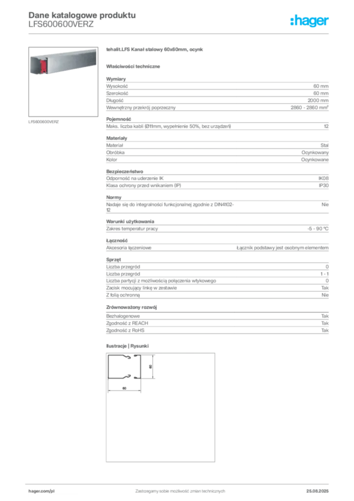 Zdjęcie Hager Karta katalogowa LFS600600VERZ | Hager Polska