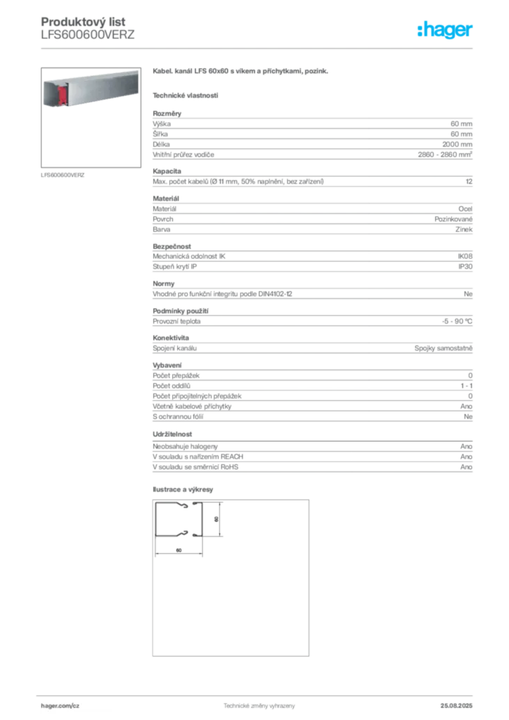 Obrázek Hager Produktový list LFS600600VERZ | Hager