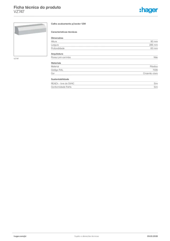 Imagem Hager Ficha técnica do produto VZ747 | Hager Portugal