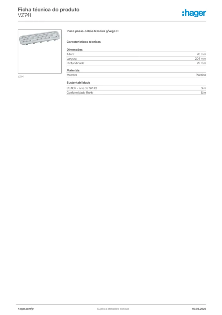 Imagem Hager Ficha técnica do produto VZ741 | Hager Portugal