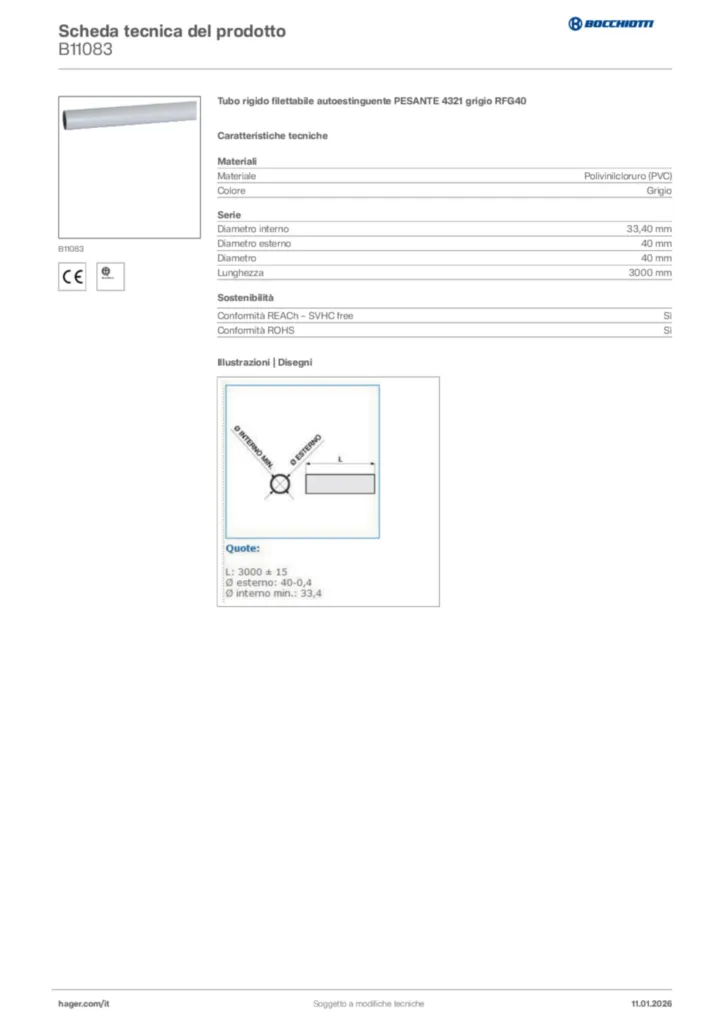 Immagine Bocchiotti Scheda tecnica del prodotto B11083 | Hager Italia