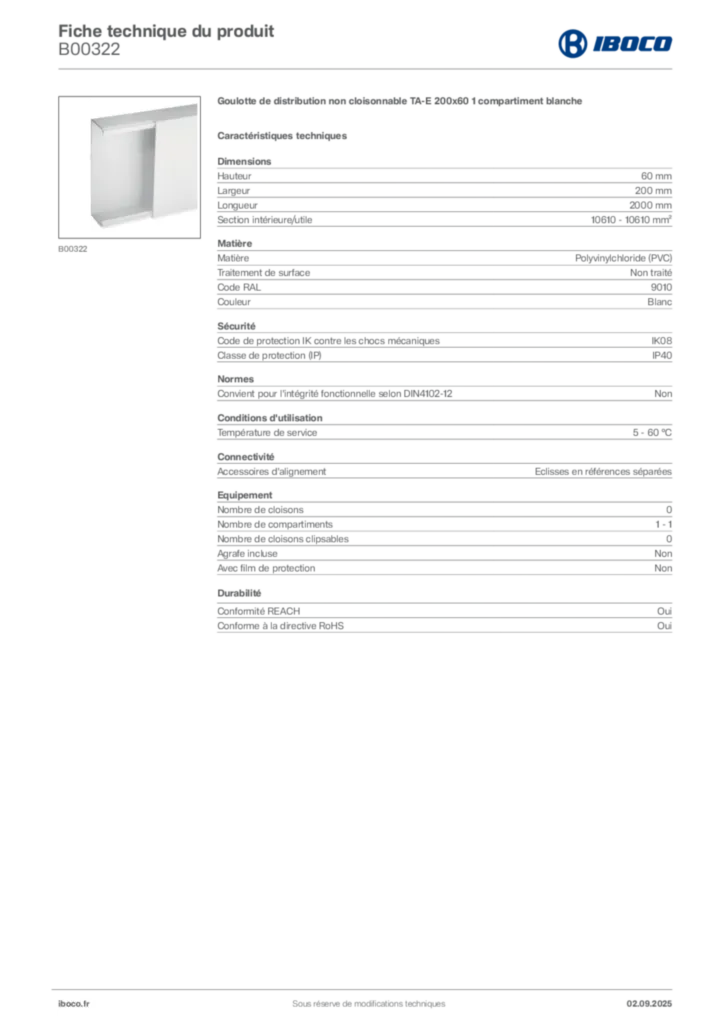 Image Iboco Fiche technique du produit B00322 | Hager France