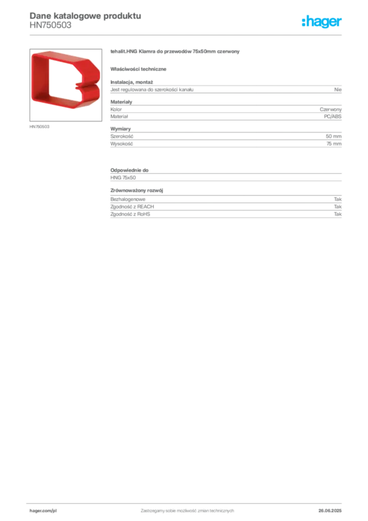 Zdjęcie Hager Karta katalogowa HN750503 | Hager Polska