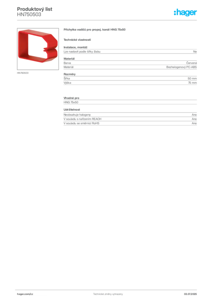Obrázek Hager Produktový list HN750503 | Hager