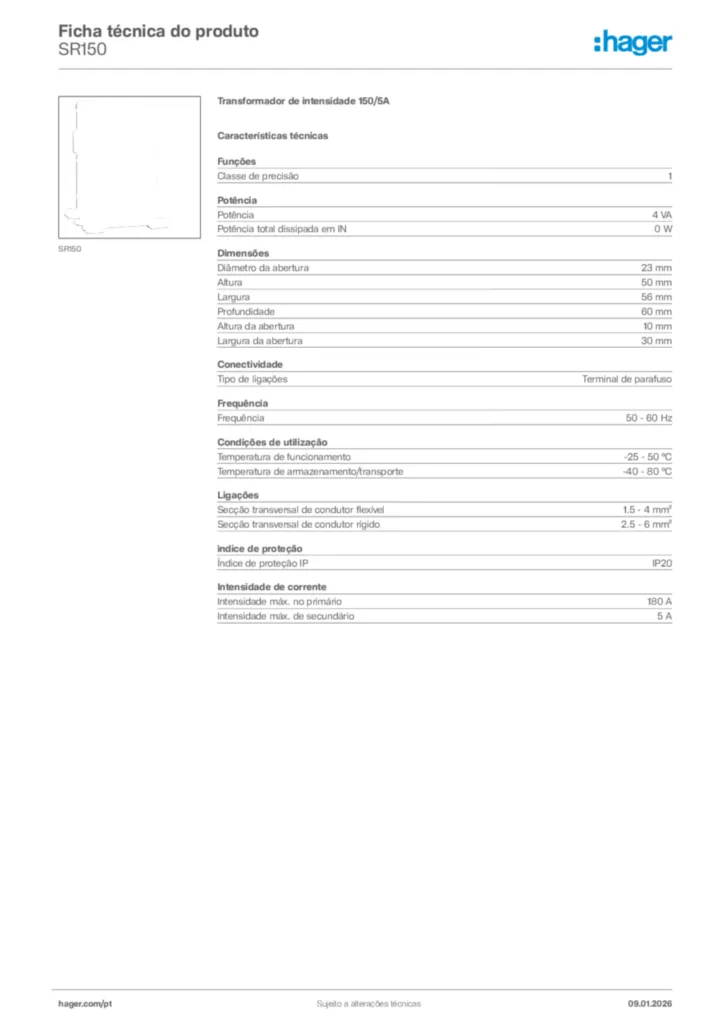 Imagem Hager Ficha técnica do produto SR150 | Hager Portugal