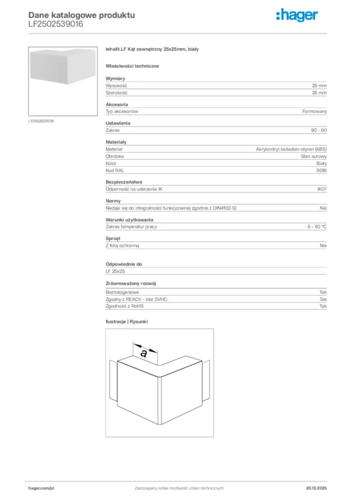 Zdjęcie Hager Karta katalogowa LF2502539016 | Hager Polska
