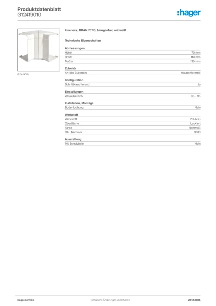 Bild Hager Produktdatenblatt G12419010 | Hager Deutschland