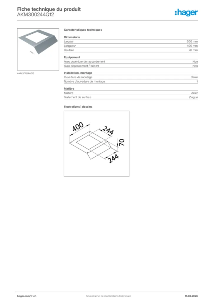 Image Hager Fiche technique du produit AKM300244Q12 | Hager Suisse