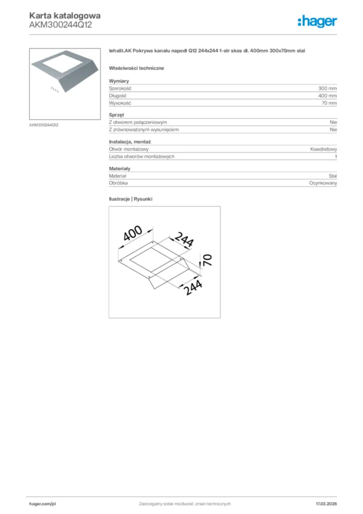 Zdjęcie Hager Karta katalogowa AKM300244Q12 | Hager Polska