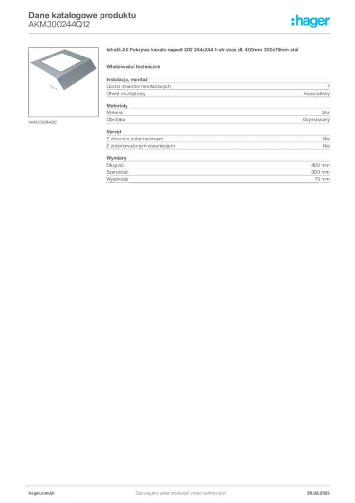 Zdjęcie Hager Karta katalogowa AKM300244Q12 | Hager Polska