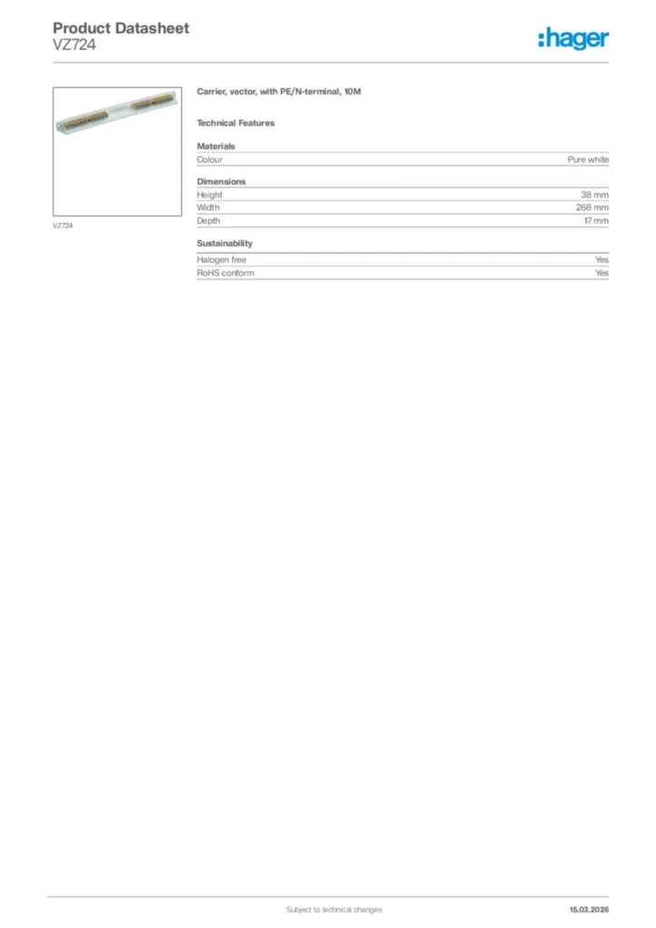 Image Hager Product data sheet VZ724  | Hager Africa