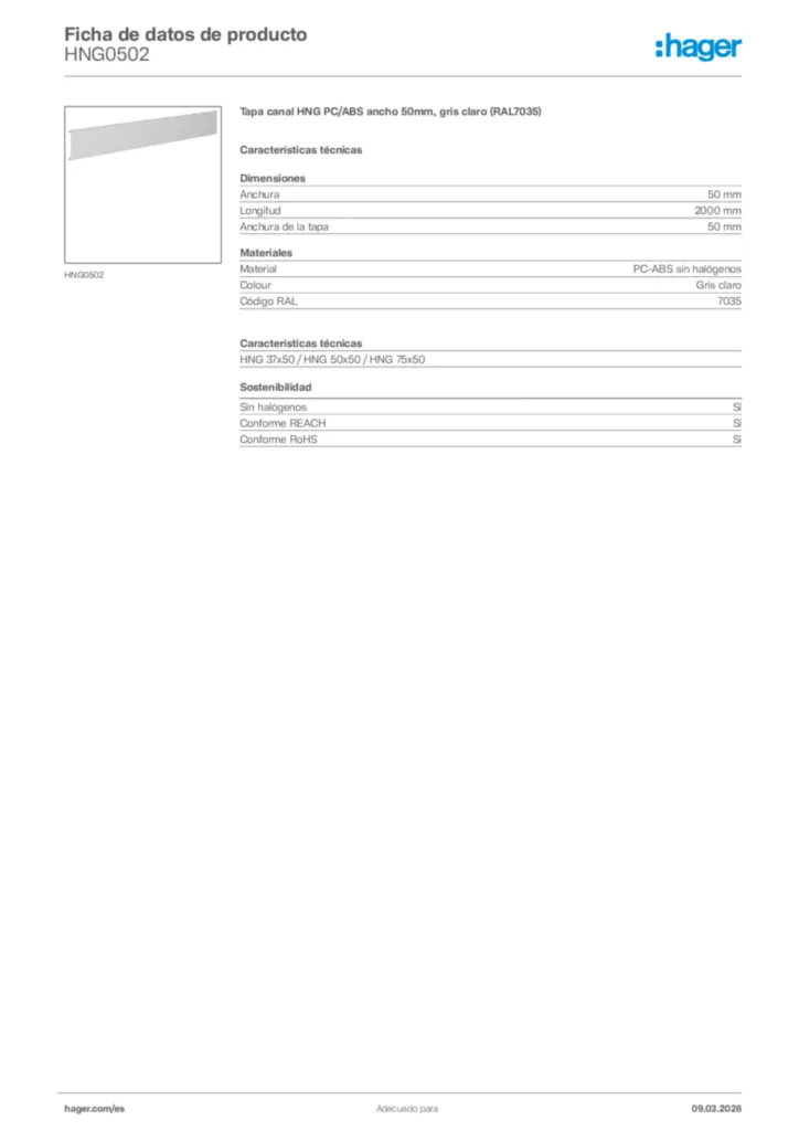 Imagen Hager Ficha de datos de producto HNG0502 | Hager España