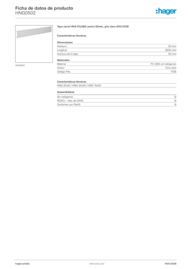 Imagen Hager Ficha de datos de producto HNG0502 | Hager España