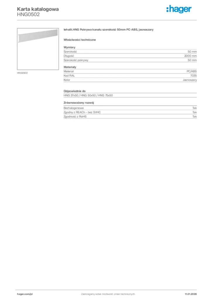 Zdjęcie Hager Karta katalogowa HNG0502 | Hager Polska
