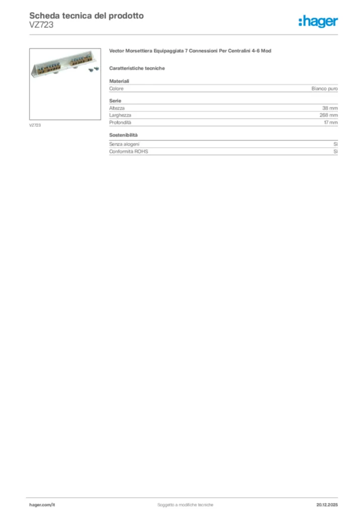 Immagine Hager Scheda tecnica del prodotto VZ723 | Hager Italia